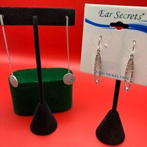 Silver and Rhinestone Dangle Earrings Set